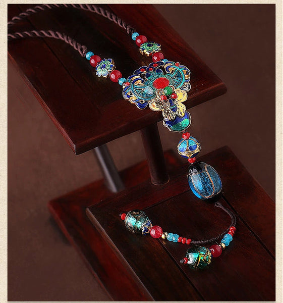 Ethnic Style Sweater Chain, Long Hanging Ornament, Clothing Pendant, Accessories, Cloisonne Chain