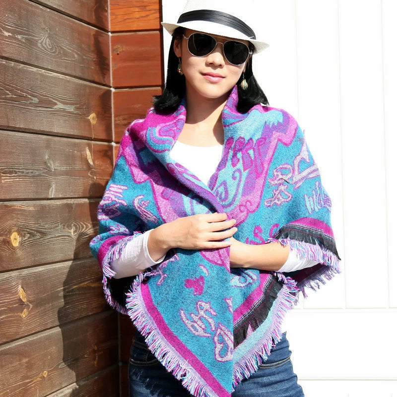 Nepal Vintage Printed Shawl Women's Imitation Cashmere Warm Ethnic Style Tibetan Scarf