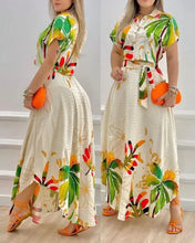 Load image into Gallery viewer, Tropical Print Skirt Suit Woman 2022 Summer New Fashion Bohemian Style Casual Elegant Button Down Crop Top &amp; Skirt Set Clothes