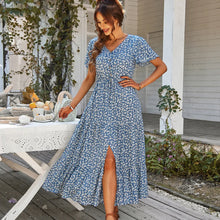 Load image into Gallery viewer, Vintage Floral Dresses for Women Elegant Loose New Slit Dress Summer Beach Holiday Leisure Long Dresses High Waist Print Vestido