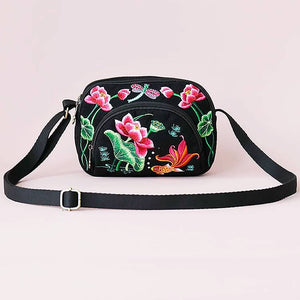 New Small Bag for Mobile Phones, Female Ethnic Style Embroidery Flower Bag, Shoulder Bag, Three-layer Change Bag, Messenger Bag
