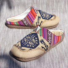 Load image into Gallery viewer, Lazy Shoes, Handmade Shoes, Cloth Shoes, Ethnic Style Beef Tendon Bottom Couple Style Linen Women&#39;s Slippers