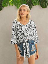 Load image into Gallery viewer, Chunqiu New Sexy V Collar Bell Sleeve Knot Print Women&#39;s Shirts