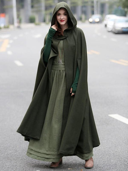 Three Colors Hooded Cloak Trench Cape Outwear