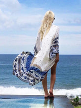 Load image into Gallery viewer, Shemed White Treasure Print Edgy Beach Dress Loose  Holiday Cardigan Tanning Hoodie Blouse