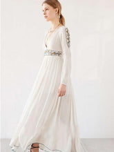 Load image into Gallery viewer, Bohemia Inwrought Long Sleeve V Neck Side Split Beach Long Dress