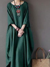 Load image into Gallery viewer, Loose T-neck Middle Sleeve Long Dress for European and American Ladies