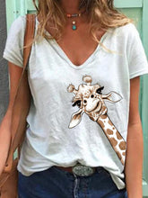 Load image into Gallery viewer, Women Simple Animal Printed V Neck Short Sleeve Tops