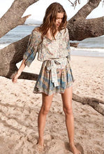 Load image into Gallery viewer, Round Neck Bell Tie Lace Bohemian Print Mini Dress