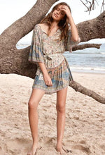 Load image into Gallery viewer, Round Neck Bell Tie Lace Bohemian Print Mini Dress