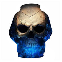Load image into Gallery viewer, Autumn and winter new 3D Blu-ray skull print men&#39;s sweater fashion hooded long-sleeved European style pullover sweater