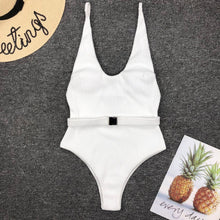 Load image into Gallery viewer, Solid Color Belt One-Piece Swimsuit Bikini