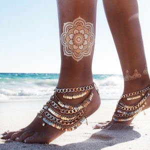 Exaggerated Bohemia Paillette Tassels Punk Beach Footchain Accessories Anklet