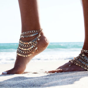 Exaggerated Bohemia Paillette Tassels Punk Beach Footchain Accessories Anklet