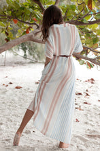 Load image into Gallery viewer, Striped Single-row Buttoned Lapel Short-sleeved Long Dress