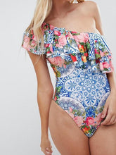 Load image into Gallery viewer, Sexy Beach Floral Ruffled One-Piece Swimsuit Off Shoulder Bikini