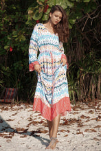 Load image into Gallery viewer, Long Sleeved Large Wave Printed Loose Tie V-neck Long Dress