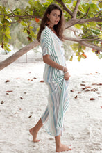 Load image into Gallery viewer, Striped Single-row Buttoned Lapel Short-sleeved Long Dress