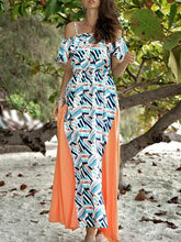 Load image into Gallery viewer, Boho Ruffled Sling Waist and Large Splicing Print Long Dress