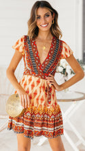 Load image into Gallery viewer, Bohemian Floral Pinrt Deep V-neck Summer Mini Dress