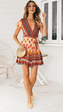 Load image into Gallery viewer, Bohemian Floral Pinrt Deep V-neck Summer Mini Dress