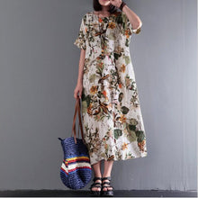 Load image into Gallery viewer, Cotton and Hemp Printing Medium and Long Middle Sleeve Side Sewn Pocket Dress