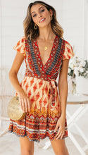 Load image into Gallery viewer, Bohemian Floral Pinrt Deep V-neck Summer Mini Dress