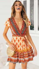 Load image into Gallery viewer, Bohemian Floral Pinrt Deep V-neck Summer Mini Dress