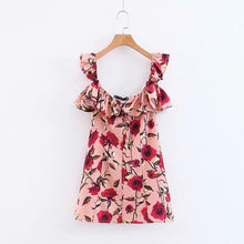Load image into Gallery viewer, Spring and Summer Print Sleeveless Ruffled Off-The-Shoulder Dress