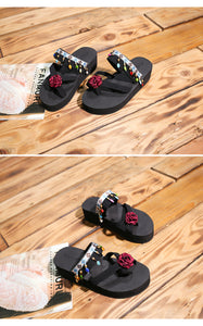 Set of Foot Flower Slippers Female Fashion Wedges Beach Shoes Sandals