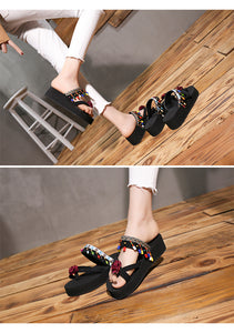 Set of Foot Flower Slippers Female Fashion Wedges Beach Shoes Sandals