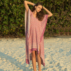Casual Boho Bat Sleeve V Neck Summer Beach Midi Dress