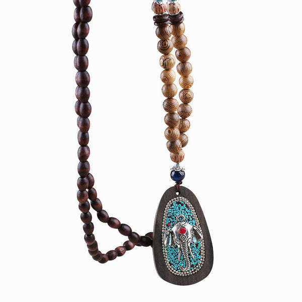 Ethnic retro wooden beads necklace Nepal style handmade creative pendants jewelry accessories