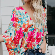 Load image into Gallery viewer, Large and Medium Sleeve V-neck Loose Printed Chiffon Shirt