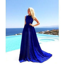 Load image into Gallery viewer, Blue Round Neck Sleeveless Evening Long Dress