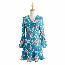 Load image into Gallery viewer, Bohemian Holiday Style Trumpet Sleeves Ruffled Dress