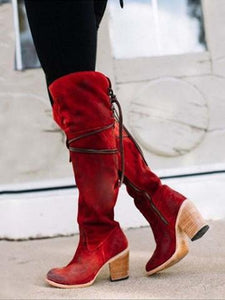 Heavy-heeled Suede High-cylinder Large-size Boots In Autumn and Winter