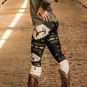 Spring and Autumn hot sale deer head Christmas camouflage printing Europe and the United States outdoor high-elastic legging trousers women