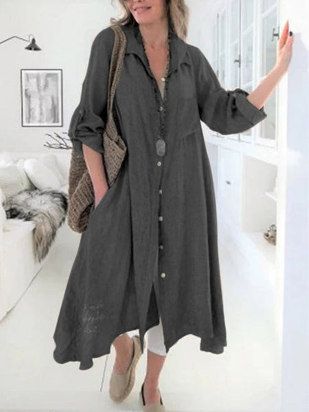 Cotton and Linen Shirt Skirt Women's Cotton and Linen Dress