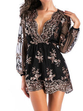 Load image into Gallery viewer, Sequin V Neck Long Sleeve Mini Dress
