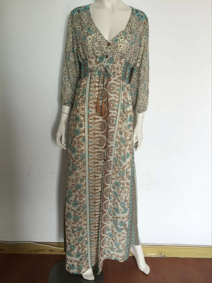 Split print women long maxi bohemian dress – boholooks