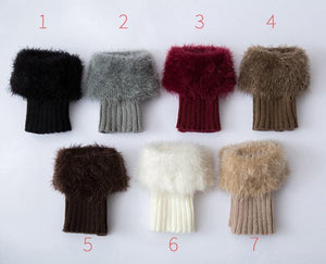 Imitation fur leg warmers knit imitation wool boots wool leggings short paragraph introverted solid color feather yarn socks