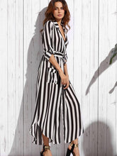 Load image into Gallery viewer, Stripe Long Sleeve Pocket Maxi Dress