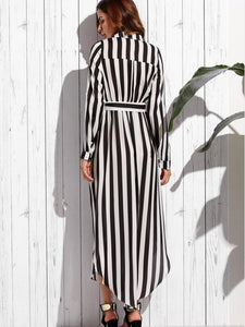 Stripe Long Sleeve Pocket Maxi Dress