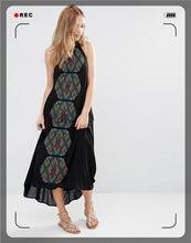 Load image into Gallery viewer, Color geometric embroidery suspenders long sleeveless sexy dress
