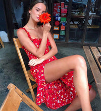 Load image into Gallery viewer, New women s single-breasted holiday suspenders Tube top dress vacation style printed dress