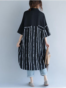 2018 Stripe Linen Cotton Loose Shirt Dress