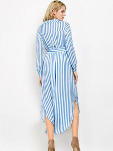 Stripe Long Sleeve Pocket Maxi Dress