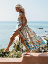 Load image into Gallery viewer, Chiffon Beach Dress Printed V-neck Short-sleeved Bohemian Dress