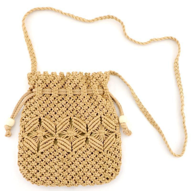 Hand Drawstring Straw Bag One Shoulder Woven Beach Bag – boholooks